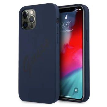 Guess iPhone 12 / 12 Pro Case Silicone Vintage Script, Blue