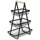 Three-Tier Fruit and Vegetable Basket, Metal and Wood, Black