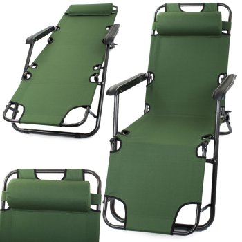 Garden Beach Deck Chair Folding Sunbed with with Headrest, Green