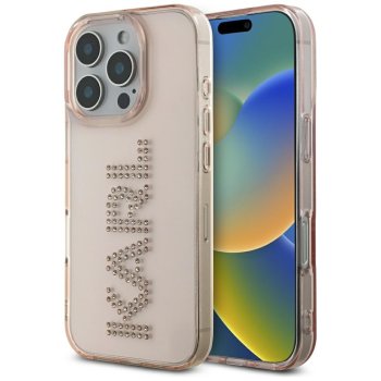 Karl Lagerfeld IML Rhinestones Logo Case for iPhone 16 Pro, Pink