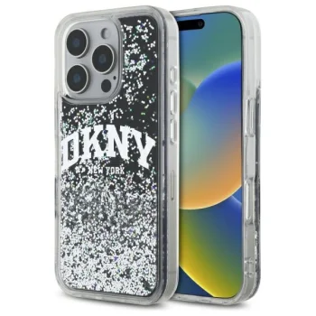 DKNY iPhone 16 Pro Max Case Liquid Glitter Arch Logo, Black