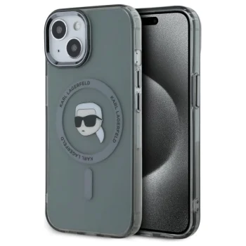 Karl Lagerfeld iPhone 15 Case HC MagSafe IML Metal K. Head, Black