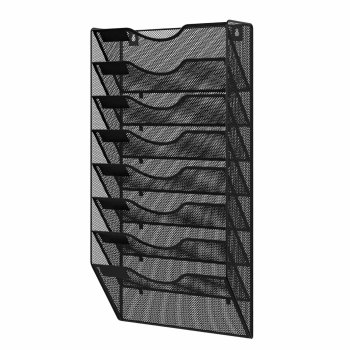 Wall Mounted Document Organizer 8 Tiers A4 Metal, Black