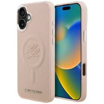 Karl Lagerfeld Initial & Metal Logo MagSafe dėklas telefonui iPhone 16 Plus, rožinis
