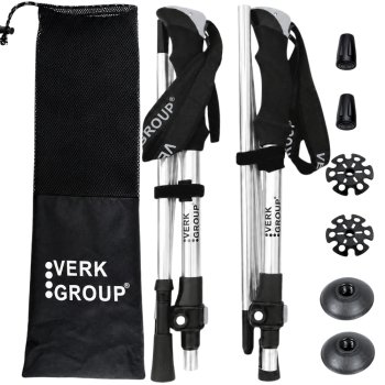 Folding Trekking Poles, Adjustable, Silver