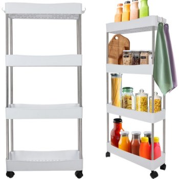 Ruhhy 4-Tier Slim Storage Cart on Wheels for Kitchen & Bathroom 24291, White