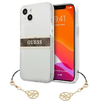 Guess iPhone 13 mini Case 4G Strap Charm, Transparent