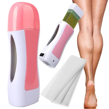 Roll On Waxing Kit with Wax Warmer, Cartridge and Strips, Pink and White