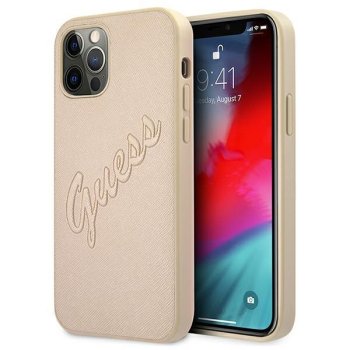 Apple iPhone 12 / 12 Pro 6.1'' Guess Saffiano Vintage Script Case Cover (GUHCP12MRSAVSLG), Gold