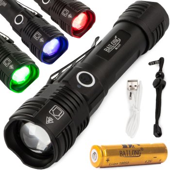 Tactical Military LED Flashlight Bailong L11 Zoom USB, Black
