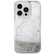Guess iPhone 14 Pro Case Liquid Glitter Marble, White