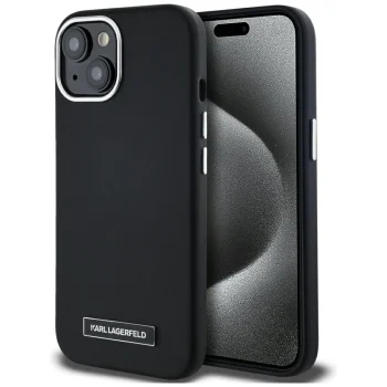Karl Lagerfeld FW Metal Plate MagSafe Case for iPhone 15, Black