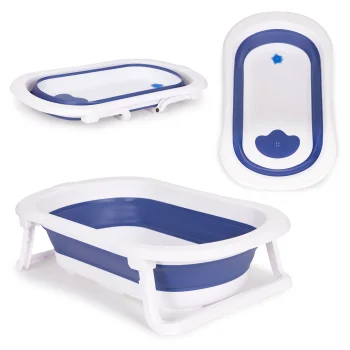 Ecotoys Foldable Baby Bath Tub with Drain, Blue
