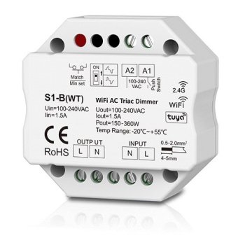Smart AC Triac Dimmer S1-B(WT) Tuya Wi-Fi & RF Push Control
