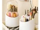 Rotating Makeup and Brush Organizer with Lid, White