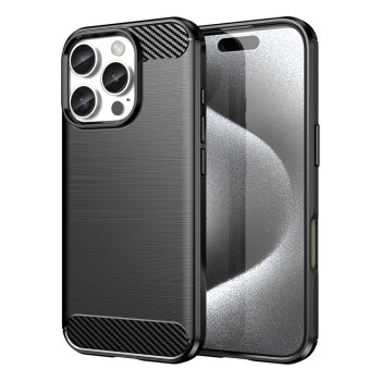Carbon Phone Case Cover iPhone 16 Pro Max Silicone Case - Black