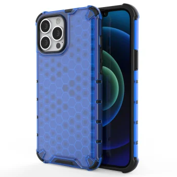 Apsauginis dėklas iPhone 13 Pro Max Honeycomb su TPU rėmeliu, mėlynas