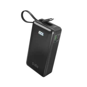 Sbs 10000 mAh 20W Power Bank with Built-in USB-C Cable, Black