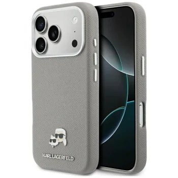 Karl Lagerfeld Karl & Choupette Head Pins Saffiano MagSafe Phone Case Cover iPhone 17 Pro - Gray
