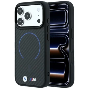 BMW M Kevlar Blue Print Ring Metal Logo MagSafe Case for iPhone 18 Pro / 17 Pro - Black