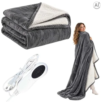 Electric Heated Blanket 183 x 213 cm, 150W, 10 Levels, Timer, Grey/White