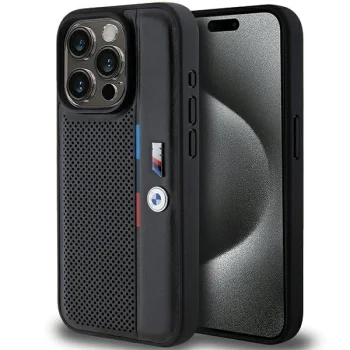 BMW iPhone 15 Pro Case Perforated Tricolor Line, Black