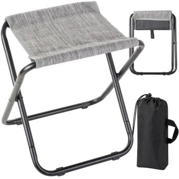 Folding Camping Stool with Metal Frame and Carrier Bag, Grey