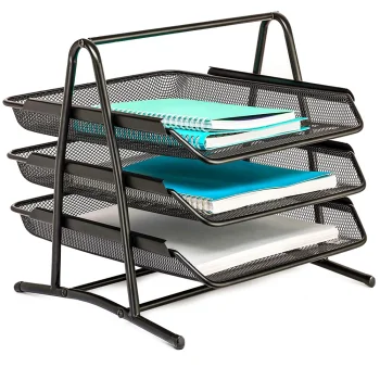 Metal Mesh Desk Organiser with 3 Drawers for A4 Files, Black