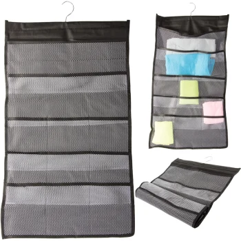 Double-Sided Hanging Underwear Organizer for Closet, 22 Pockets, Black