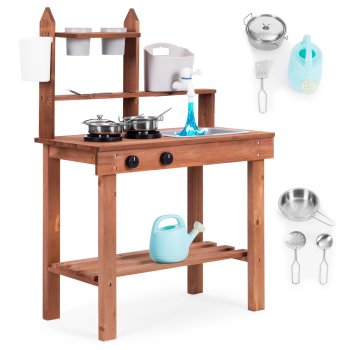 ECOTOYS Wooden Mud Kitchen for Kids Outdoor Play with Accessories