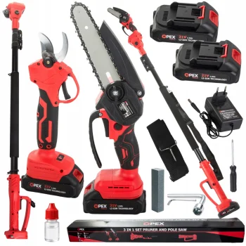 OPEX TOOLS OPX28035 3-in-1 Cordless Garden Tool Set: 6" Chainsaw, Pruner, Telescopic Pole, 2x 21V 1.5Ah