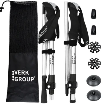 Folding Trekking Poles, Adjustable, Silver