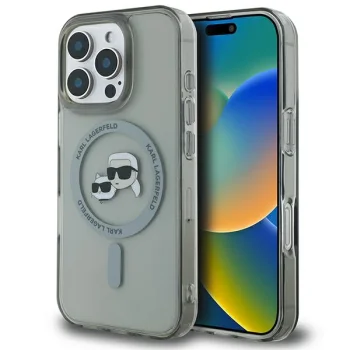 Karl Lagerfeld IML Metal Karl&Choupette Head MagSafe Case for iPhone 16 Pro Max, Black