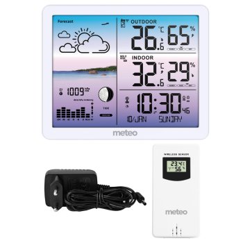 METEO SP107 Digital Weather Station with Wireless Outdoor Sensor, white