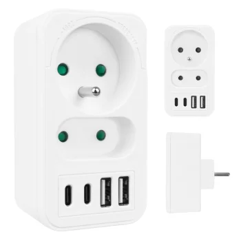Rozetės šakotuvas Maclean MCE249 F/W, 2 lizdai, 2x USB-A, 2x USB-C PD 20W, baltas