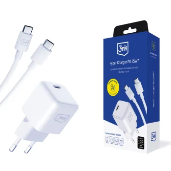 3mk Hyper Charger PD GaN 25W Wall Charger with USB-C Cable, White