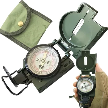 Professional Military Lensatic Compass, Metal Folding Body, Green