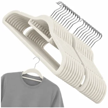 Velvet Clothes Hangers 10 Pcs, Beige, Non-Slip Suede Finish