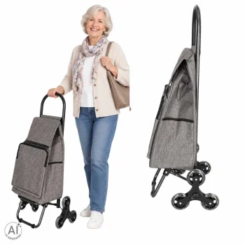 6-Wheel Shopping Trolley Bag with Thermal Pocket 38L, Grey