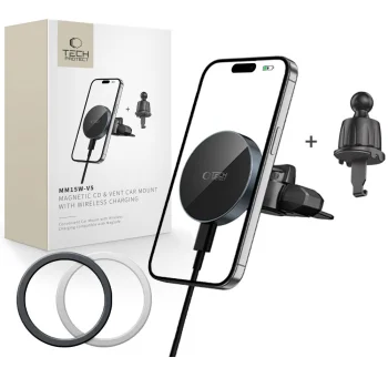 Tech-Protect MM15W-V5 MagSafe Car Mount with 15W Wireless Charger - Black