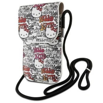 Hello Kitty Leather Tags Graffiti Cord Bag, Beige
