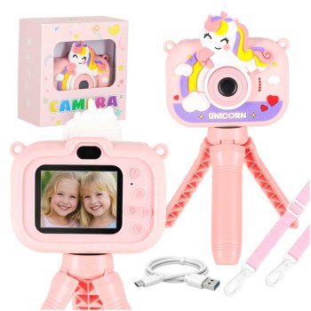 Kids Digital Camera with Tripod for Girls Unicorn Toy, Pink