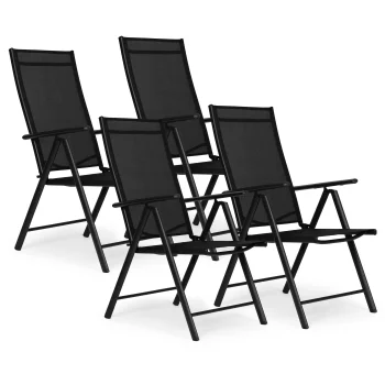 MultiGarden Folding Garden Chairs Set, 4 pcs, Steel, Black
