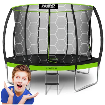 Neo-Sport NS-12C221 Garden Trampoline 374 cm with Inner Net and Ladder, Black/Green