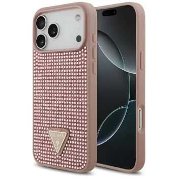 Guess Rhinestone Triangle Logo Case for iPhone 17 Pro Max, Pink