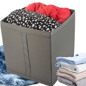 Large Storage Box Organizer for Clothes and Bedding, Grey, 31x34x33 cm