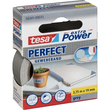 Tesa extra Power Perfect Fabric Adhesive Tape 2.75 m x 19 mm, Grey 56341