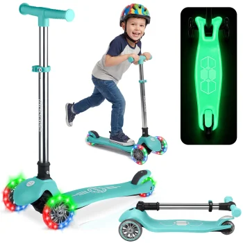 Ricokids Glow 3-in-1 Kids 3-Wheel Scooter with LED Wheels, Turquoise