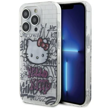 Hello Kitty iPhone 14 Pro Max Case IML Kitty On Bricks Graffiti, White