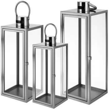 Set of 3 Decorative Metal Lanterns Ruhhy 26477, 38/49/63 cm, Silver